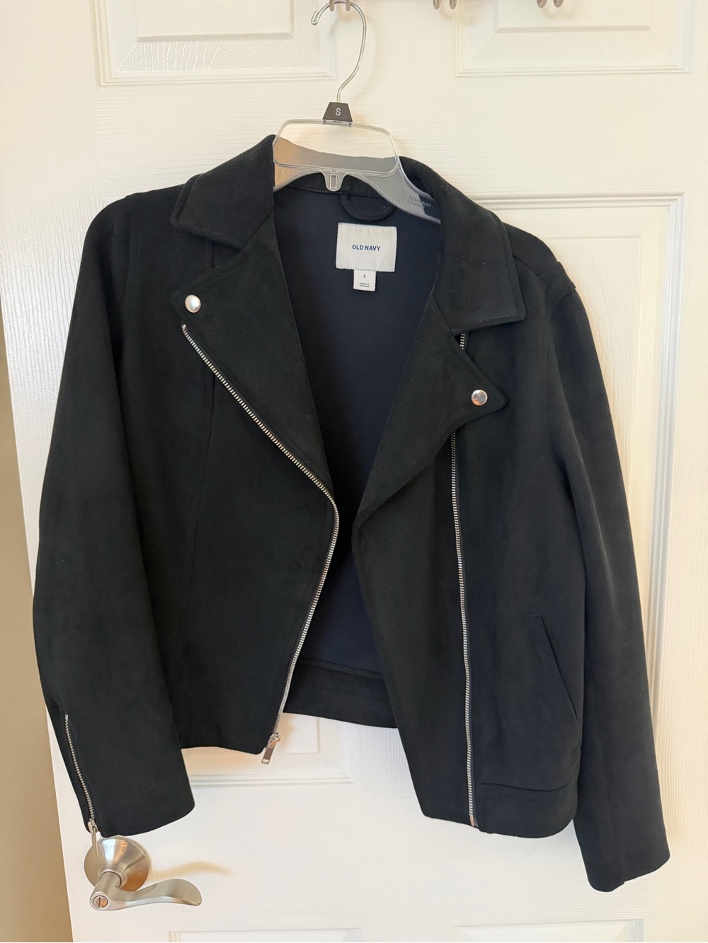 Old Navy Black Suede-Look Moto Jacket with Silver Hardware